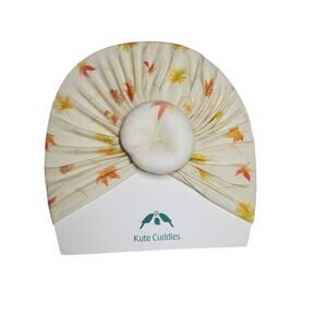 Kute Cuddles Bamboo Rayon Leaves Baby Turban NEW Cream Orange Print Seasonal